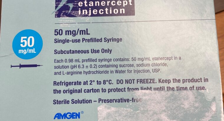 Enbrel Etanercept Injection 50mg/mL Single Use Pre-Filled Syringes